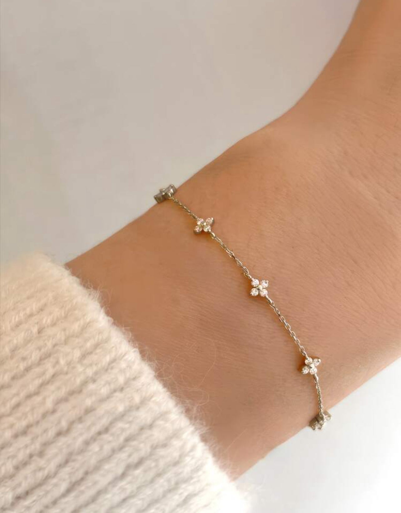 Dainty diamond flower bracelet