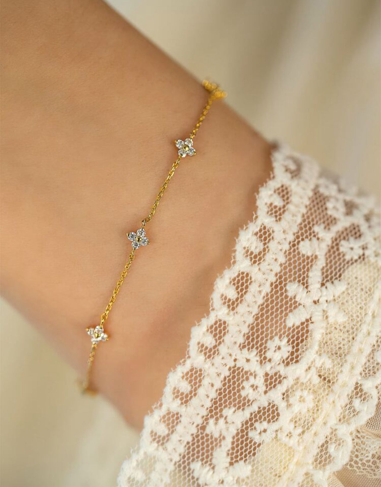 Dainty diamond flower bracelet